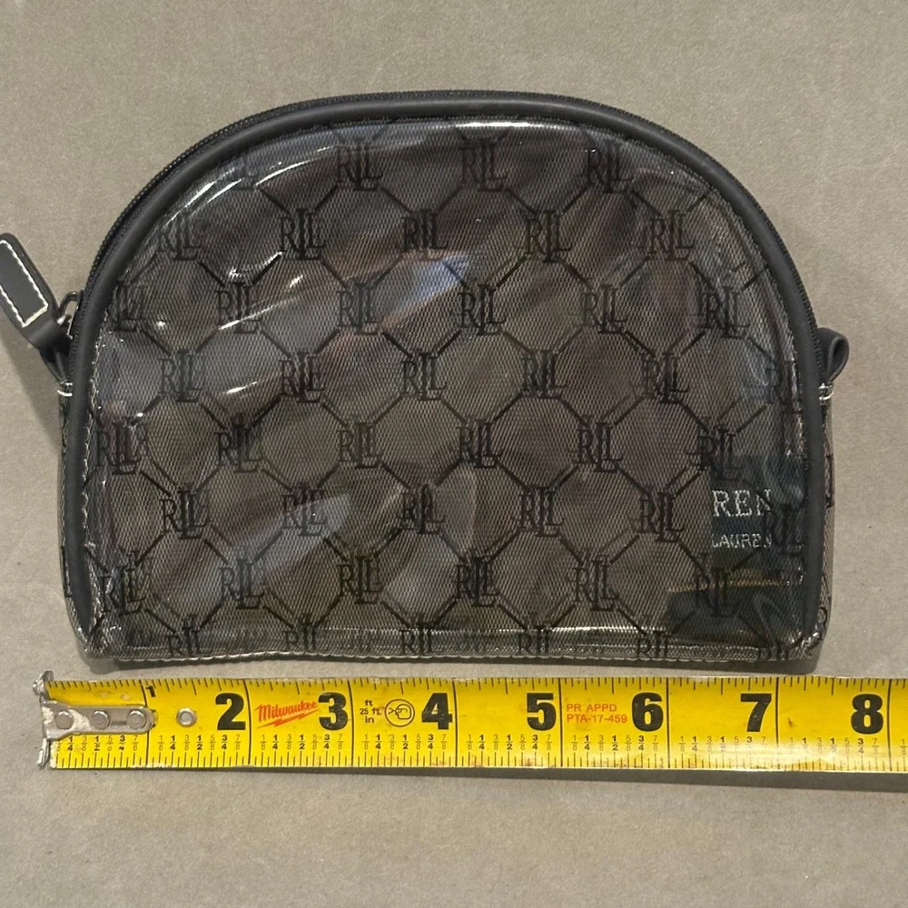 Lauren Ralph Lauren Clear RLL Monogram Cosmetic Bag Black Mesh Makeup Pouch Dome